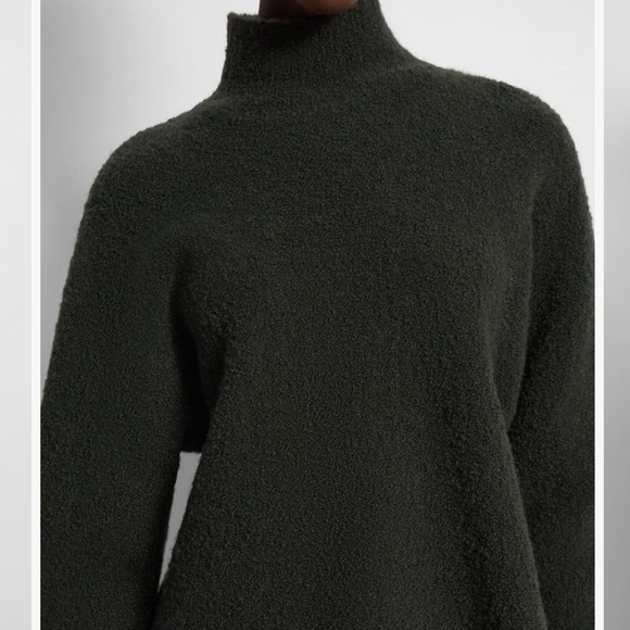 Theory Women’s Boule Wool-Blend Bishop-Sleeve Mock Turtleneck Dark Green Medium - Picture 3 of 4